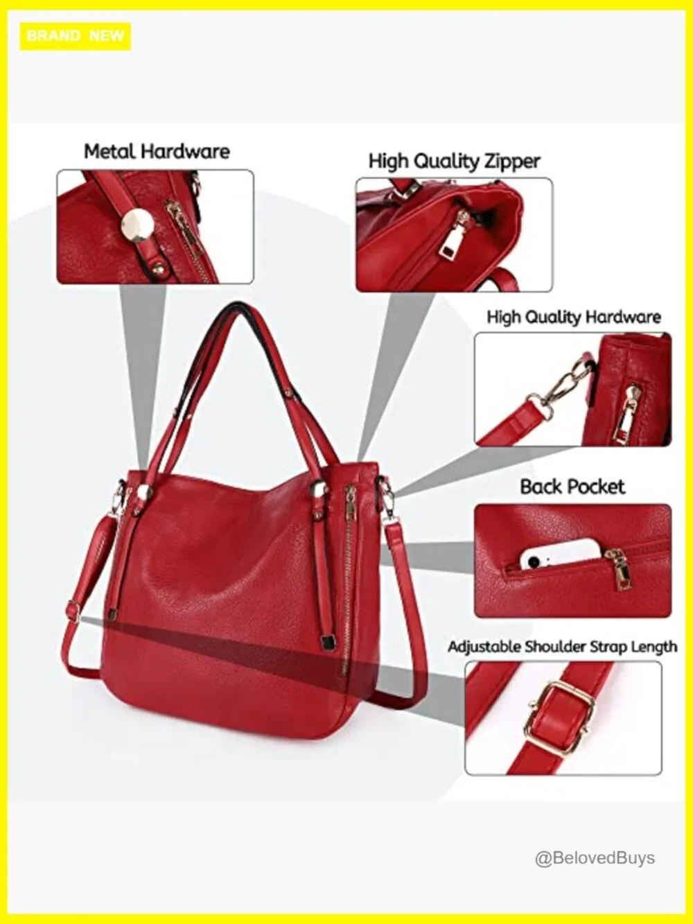 Large Hobo Handbag Vegan Leather Crossbody Tote Shoulder Bag with Pockets